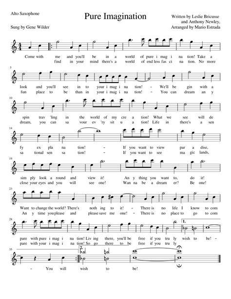 Pure Imagination for Alto Saxophone sheet music for Alto Saxophone ...