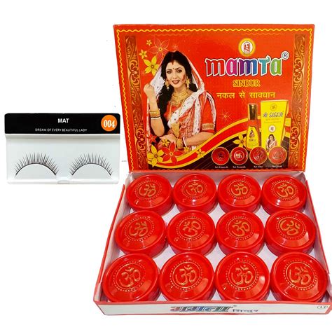 Combo of 1 Pair Eyelashes with Mamta Shree Jyoti Sindoor Red Dust ...
