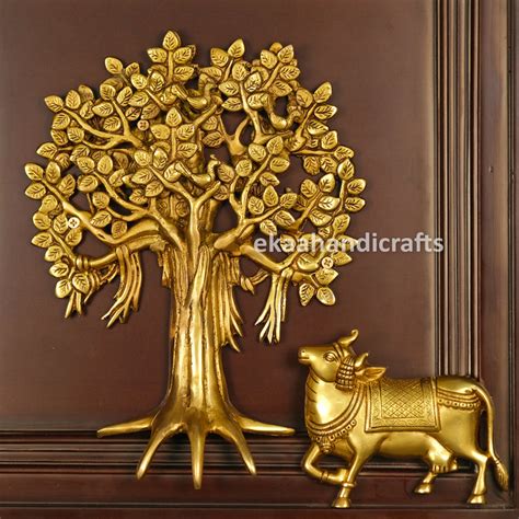 Brass Tree of Life with Nandi Cow Wall Decor Showpiece – Ekaa Handicrafts