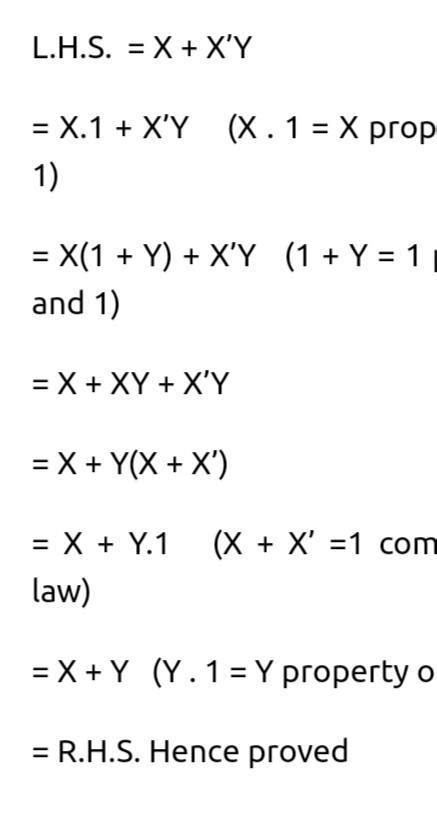 prove that XY+X(bar)Y=X - Brainly.in