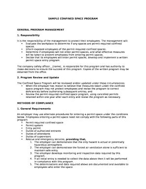 SAMPLE CONFINED SPACE PROGRAM Doc Template | pdfFiller