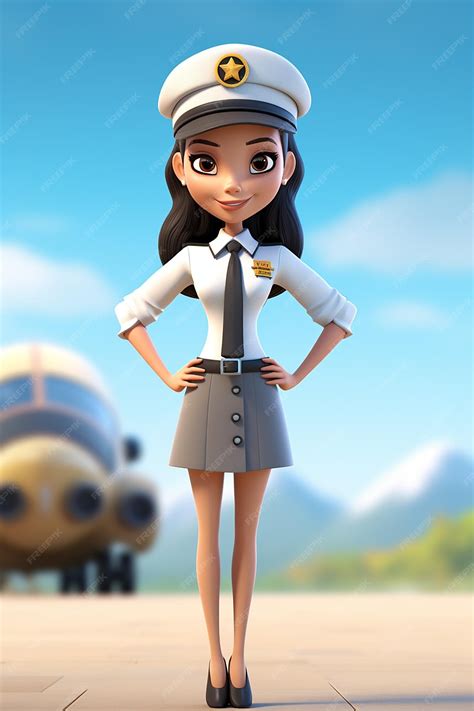 Personaje 3d de azafata de dibujos animados | Foto Premium