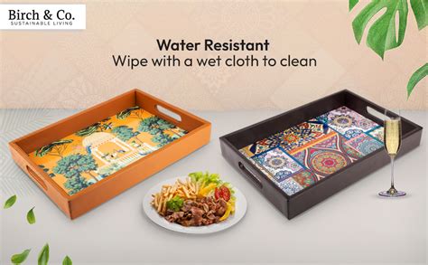 Birch & Co. Wooden Tray For Serving-Free 4 Coasters-12 Inch X 12 Inch ...