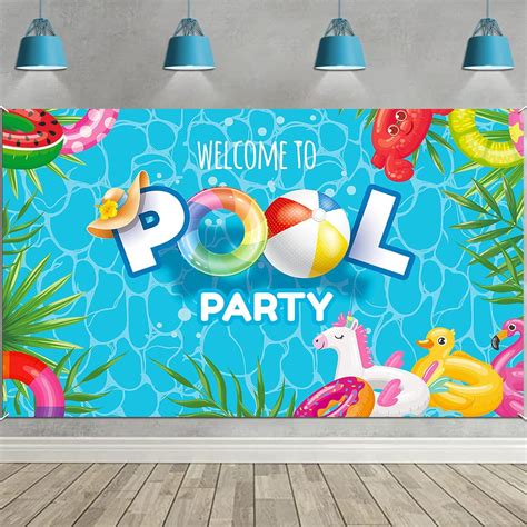 Pool Party Backdrop Banner, Hawaii Theme Background Banner for Summer ...