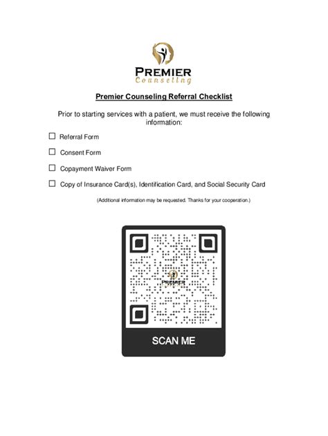 Fillable Online Premier Counseling Referral Checklist Fax Email Print ...