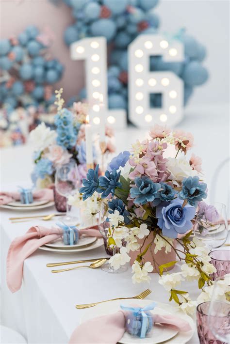 Dusty Pink and Blue Dreams: A Sweet 16 Extravaganza | Kara's Party ...