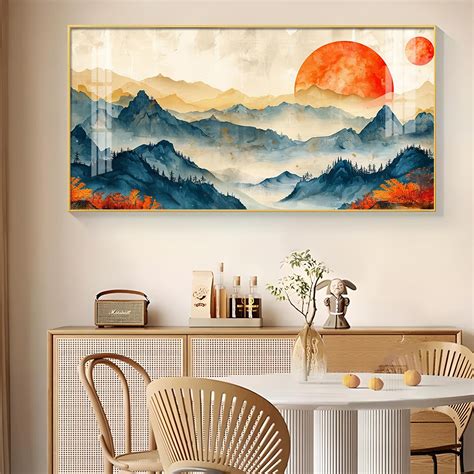 Buy Sunrise In Mountains Glass Finish Horizontal Wall Art Online At ...