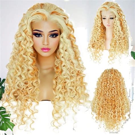Elegant Curly Wave Lace Front Wig For Women 13x4 Synthetic Lace 150% ...