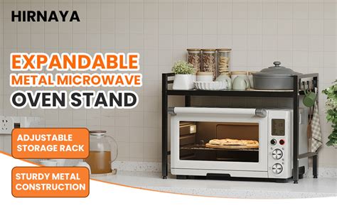 HIRNAYA Expandable Metal Microwave Oven Stand, Multipurpose Storage ...