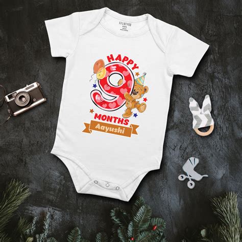 Happy Nine Months Milestone Baby Romper | Onesies w/ Custom Name ...