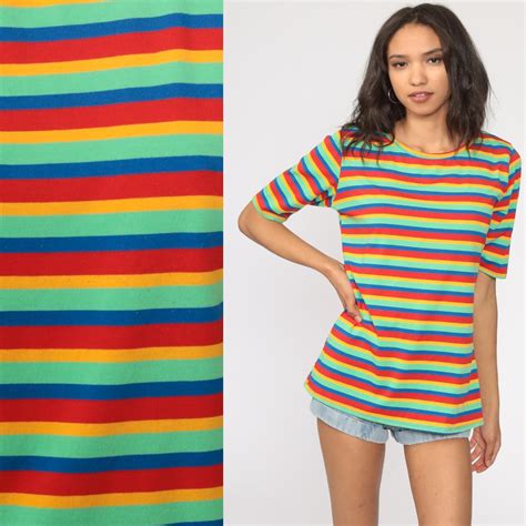Modern rainbow striped shirt with short... - Depop