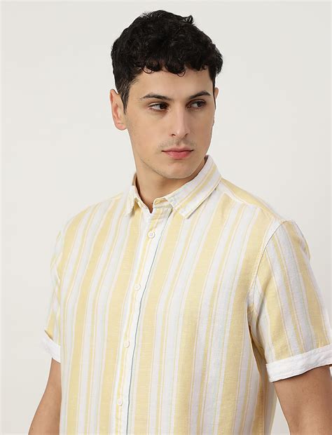 Buy Linen Blend Striped Spread Collar Shirt at Marks & Spencer