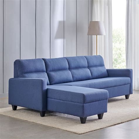 Buy Helios Clary Fabric 3-Seater Left Corner Sofa with Chaise - Blue ...