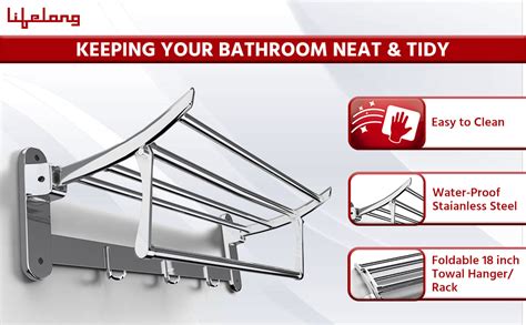 Lifelong LLBATR09 Stainless Steel Folding Towel Rack for Bathroom/Towel ...