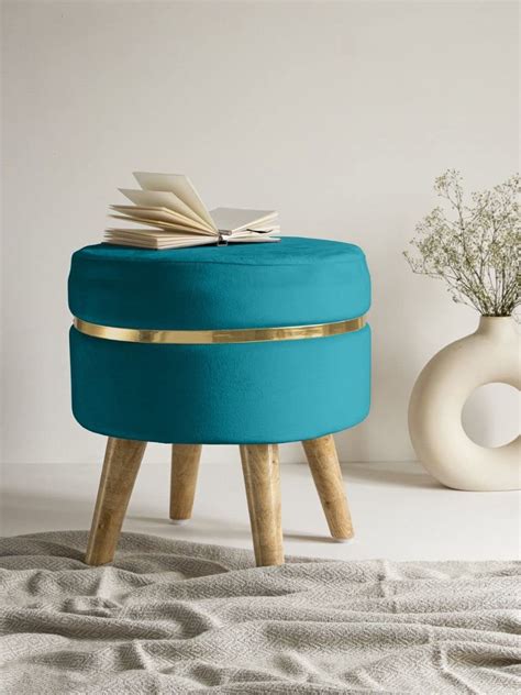 Ereteken ART Round Ottoman with Soft Febric Foot Rest Stool Linen ...
