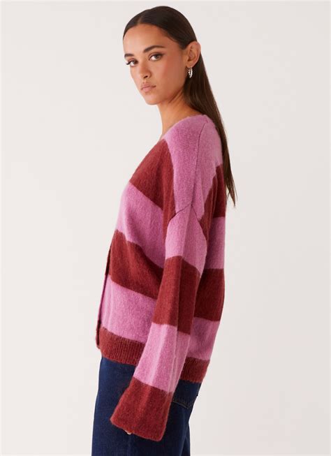 Ainslee Oversized Knit Cardigan - Red Pink Stripe – Peppermayo US