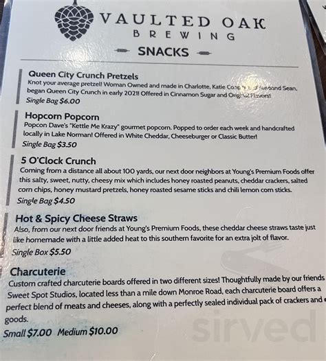 Vaulted Oak Brewing menu in Charlotte, North Carolina, USA
