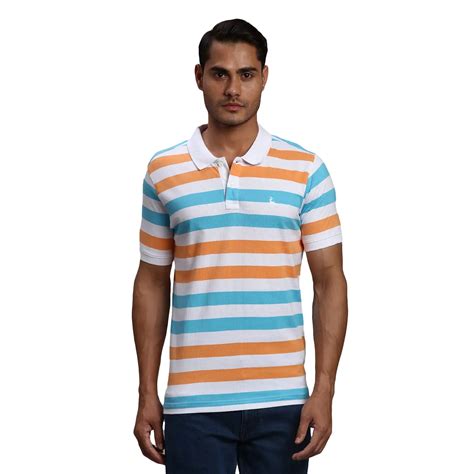 Men White Regular Fit Yarn Dyed Cotton Round Neck Collar Polo T-Shirt ...