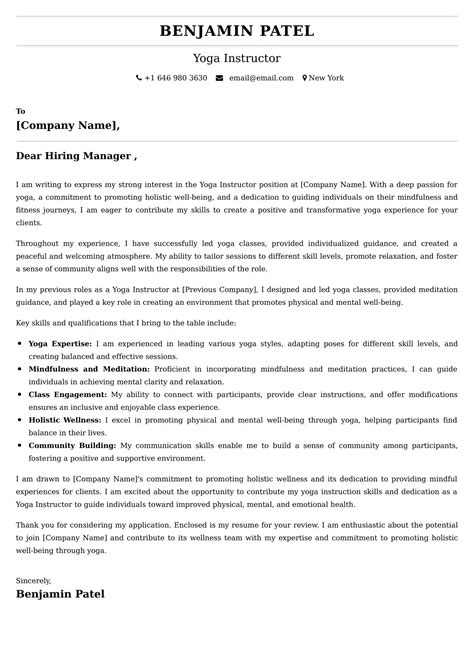 Yoga Instructor Cover Letter Examples India