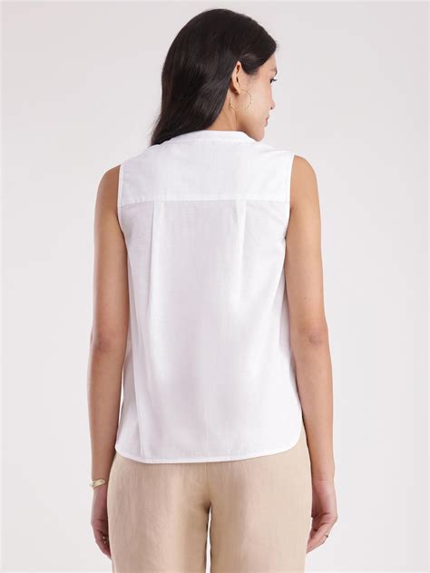 Buy White Linen Front Pleat Top Online | FableStreet
