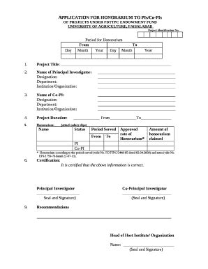 APPLICATION FOR HONORARIUM TO PIs/Co-PIs Doc Template | pdfFiller