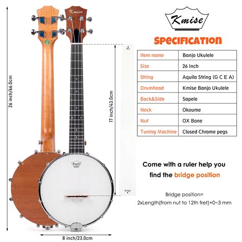 Kmise Professional Tenor Banjo Ukulele 26 Inch Banjolele with Bag Strap ...
