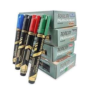 TOTEM Permanent Marker | 40 Markers (10 Blue Ink,10 Black Ink, 10 Red ...