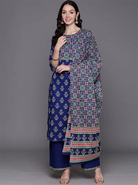 Indo Era Blue Ethnic Motifs Printed Gotta Patti Pure Cotton Kurta with ...