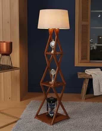 PRISTINE INTERIORS XXX Modern Wooden Floor Lamp with 3-Tier Storage ...
