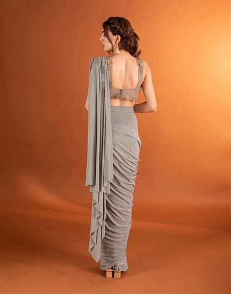 Sage Green Festive Pre-stitched Saree – Roopkala