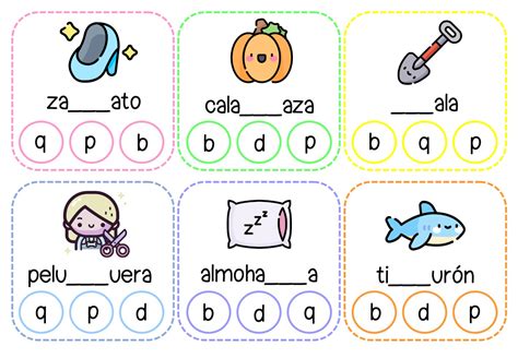 Ejercicio de lectoescritura: Diferenciación fonemas b - d - p - q ...
