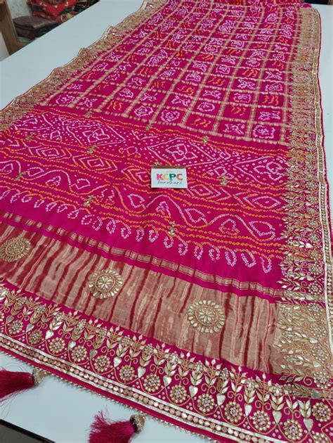 KcPc Pure Gaji Silk Bandhani Ghatchola Gotapatti Work Saree AMT Rani ...