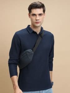 HIGHLANDER Solid Men Polo Neck Navy Blue T-Shirt - Buy HIGHLANDER Solid ...