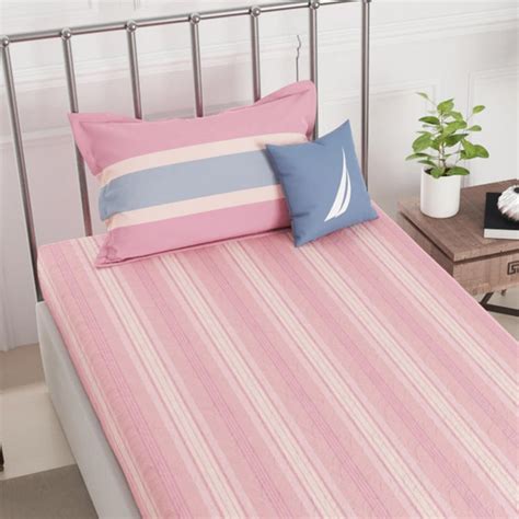 Buy NAUTICA West Port Cotton 250TC Striped 2Pcs Single Bedsheet Set ...