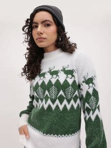 Roadster Embellished High Neck Casual Women White Sweater - Buy ...