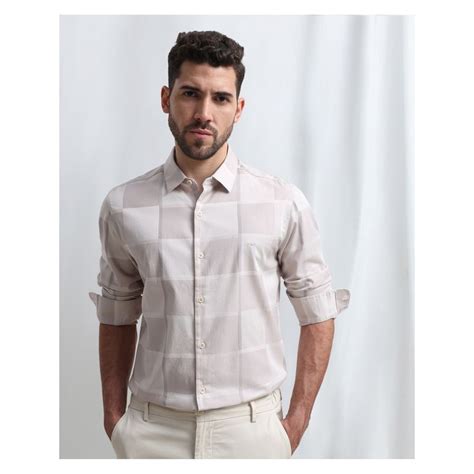 Buy Mufti Men Beige Checks Slim Fit Shirt Online