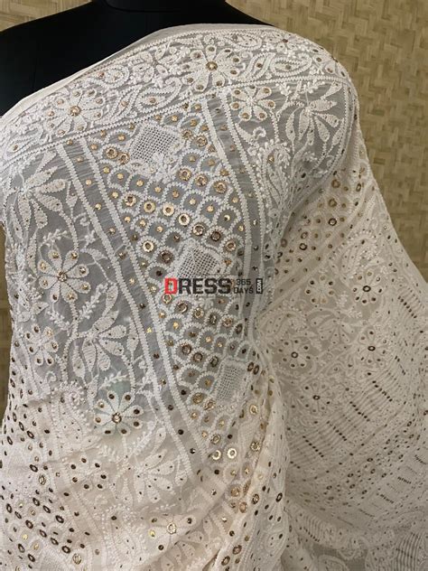 Hand Jaali & Ring Mukaish Chikankari Saree – Dress365days