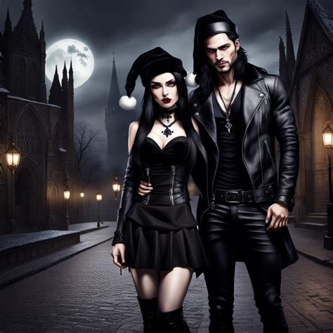 Goth couple with black Santa hat - AI Generated Artwork - NightCafe Creator