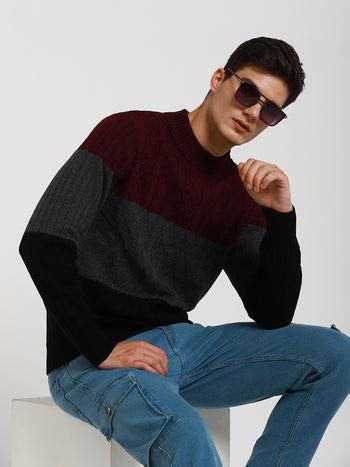Men's Maroon Colorblock Round neck Pullover Sweater – DENNIS LINGO