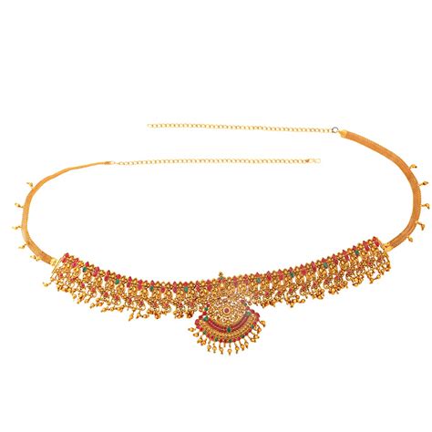 Buy Yellow Chimes Kamarbandh For Women Gold Plated Multicolured Crystal ...