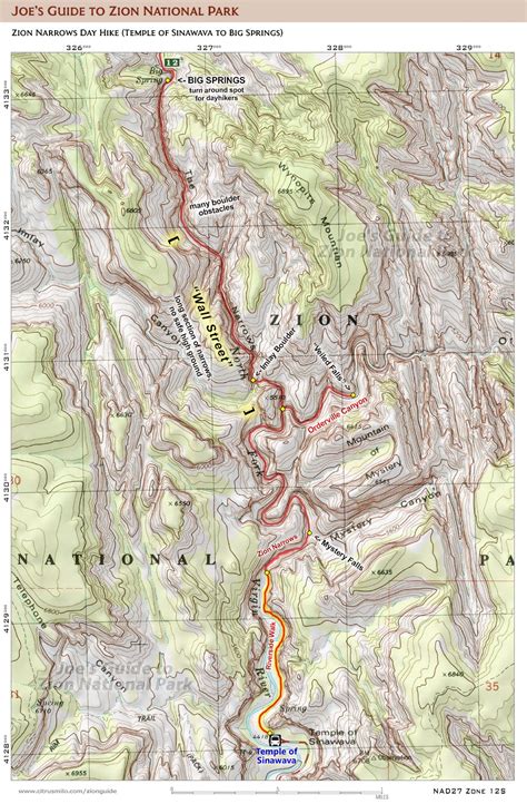 Zion National Park Hiking Map