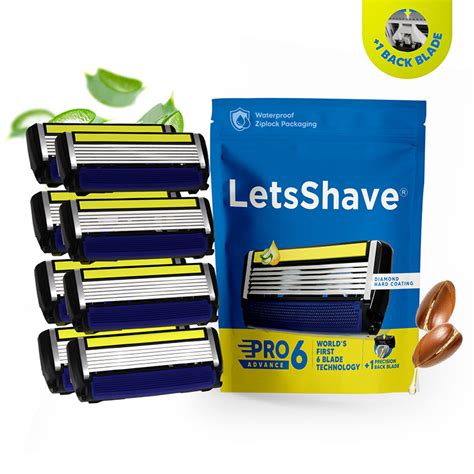 LetsShave Pro 6 Advance Razor Blades (8 Pack) | Diamond-Coated with ...
