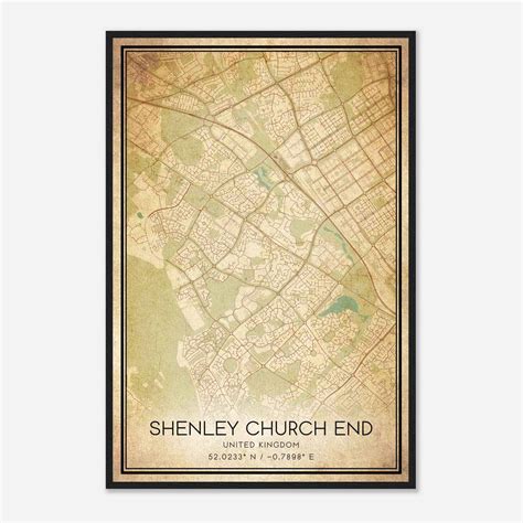 Vintage Shenley Church End United Kingdom Map Poster, Shenley Church ...