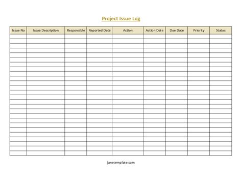 Image result for Project Issue Log Template