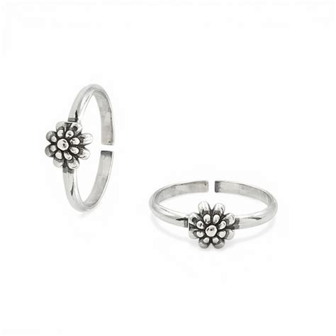 925 Real Silver Women Oxidized Flower Toe Ring- Pair – Karizma Jewels