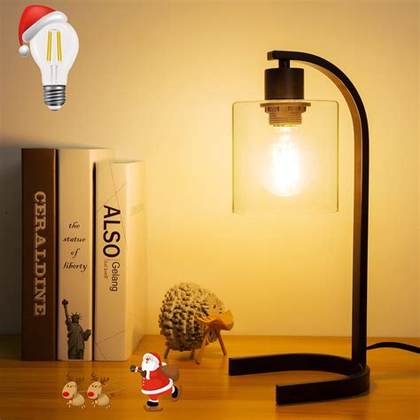 DINGLILIGHTING Industrial Table Lamp with Glass Shade, Modern Metal ...