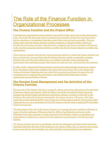 The Role of the Finance Function in Organizational Processes - The Role ...