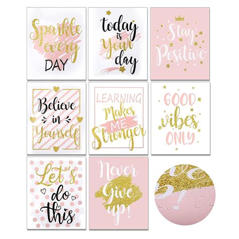 8 Pieces Colorful Girl Wall Art Self Inspirational Wall Art Positive ...