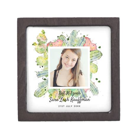 Photo Bat Mitzvah Gifts for Girls Watercolor Cacti Gift Box | Zazzle