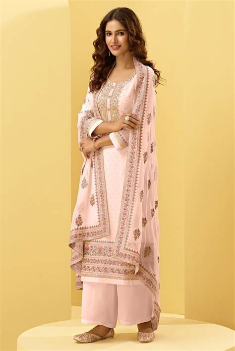 Blush Pink Heavy Embroidered Unstitched Dress Material – MOR ETHNICS